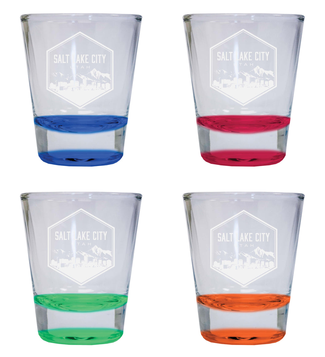 Salt Lake City Utah Souvenir 2 Ounce Engraved Shot Glass Round 4-Pack Multicolor 