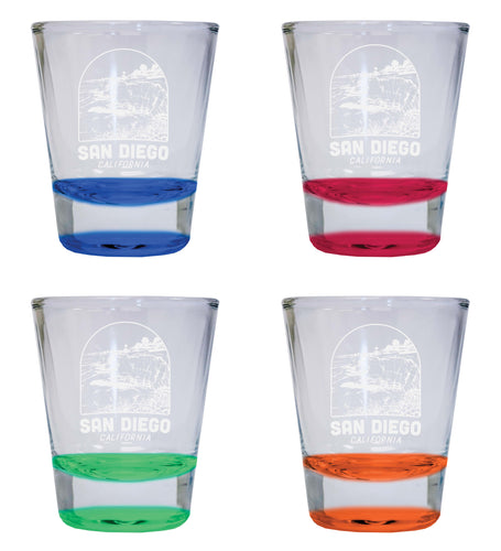 San Diego California Souvenir 2 Ounce Engraved Shot Glass Round 4-Pack Multicolor 