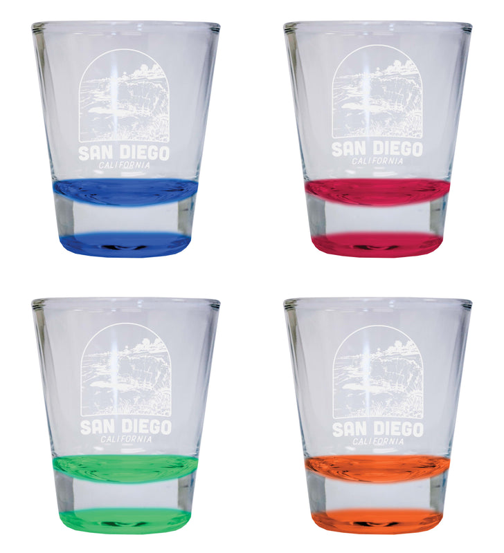 San Diego California Souvenir 2 Ounce Engraved Shot Glass Round 4-Pack Multicolor 