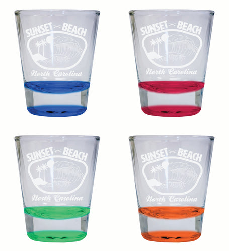 Sunset Beach North Carolina Souvenir 2 Ounce Engraved Shot Glass Round 4-Pack Multicolor 