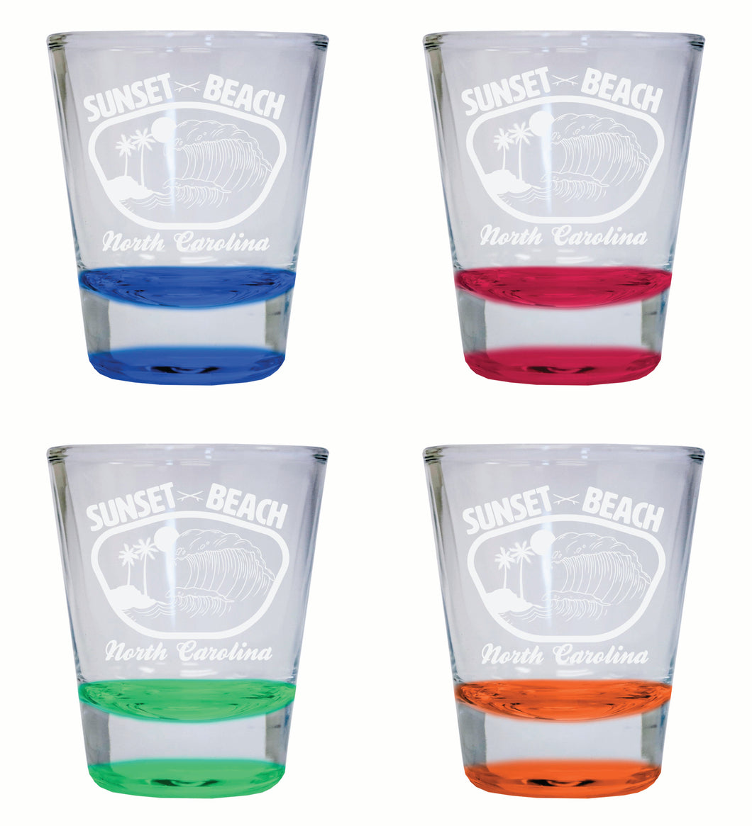 Sunset Beach North Carolina Souvenir 2 Ounce Engraved Shot Glass Round 4-Pack Multicolor 