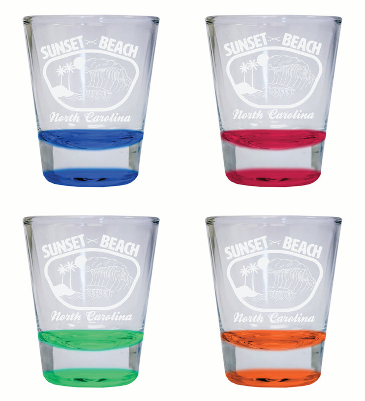 Sunset Beach North Carolina Souvenir 2 Ounce Engraved Shot Glass Round 4-Pack Multicolor 