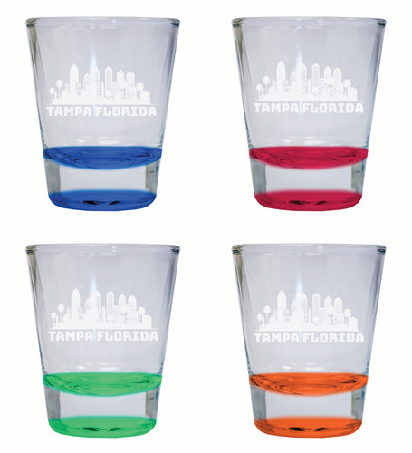 Tampa Florida Souvenir 2 Ounce Engraved Shot Glass Round 4-Pack Multicolor 