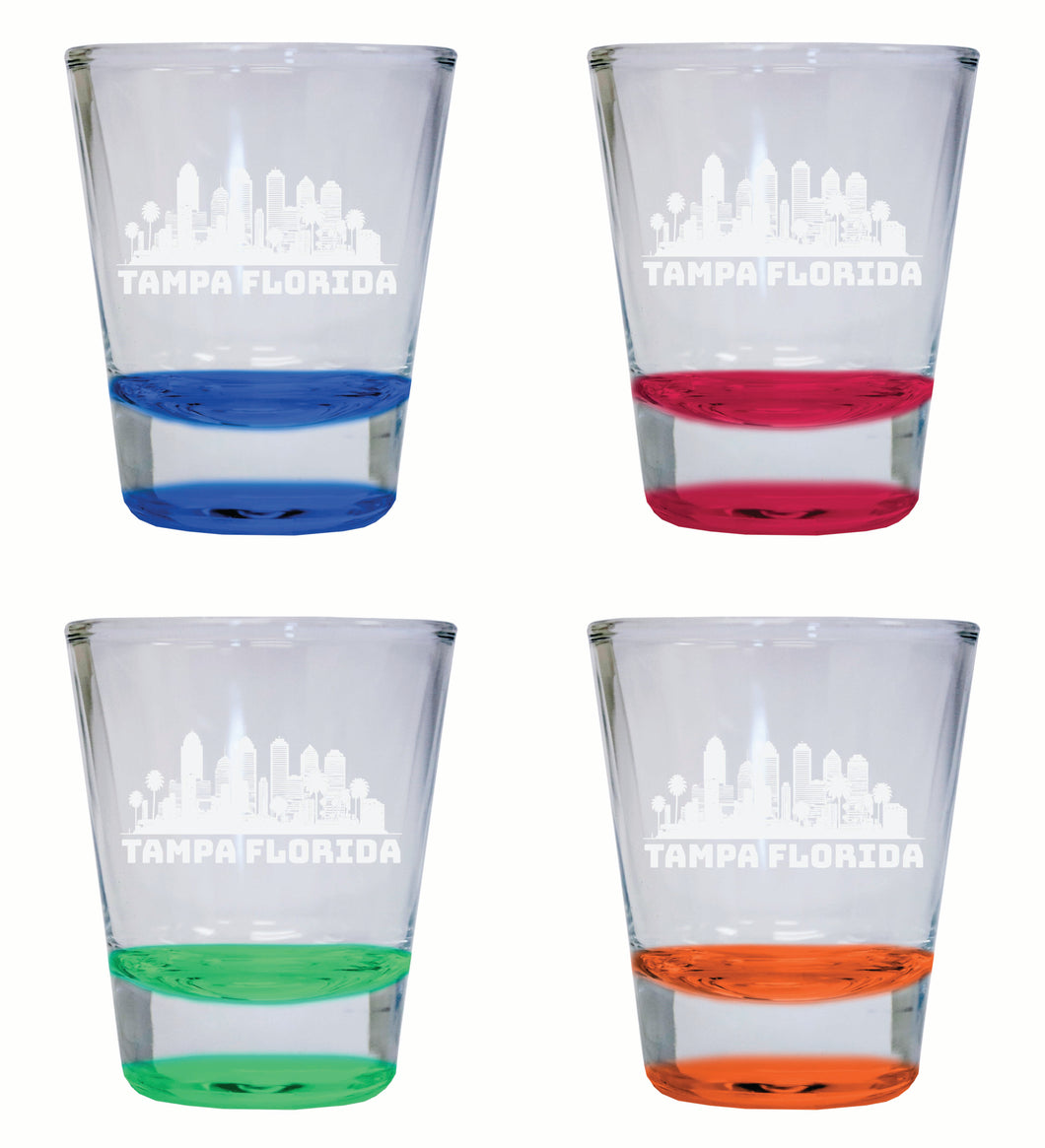 Tampa Florida Souvenir 2 Ounce Engraved Shot Glass Round 4-Pack Multicolor 
