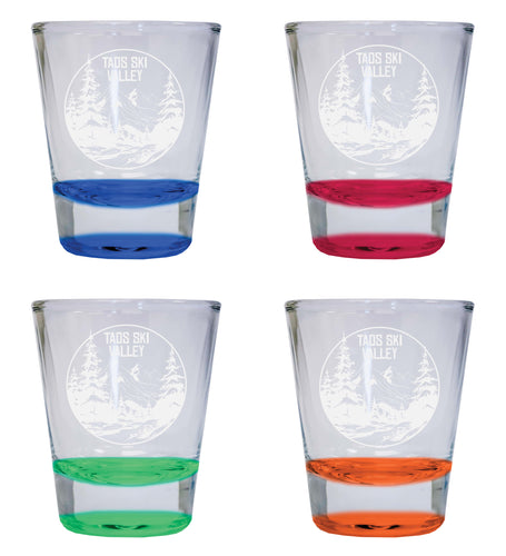Taos Ski Valley Souvenir 2 Ounce Engraved Shot Glass Round 4-Pack Multicolor 