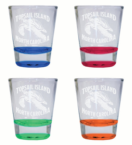 Topsail Island North Carolina Souvenir 2 Ounce Engraved Shot Glass Round 4-Pack Multicolor 