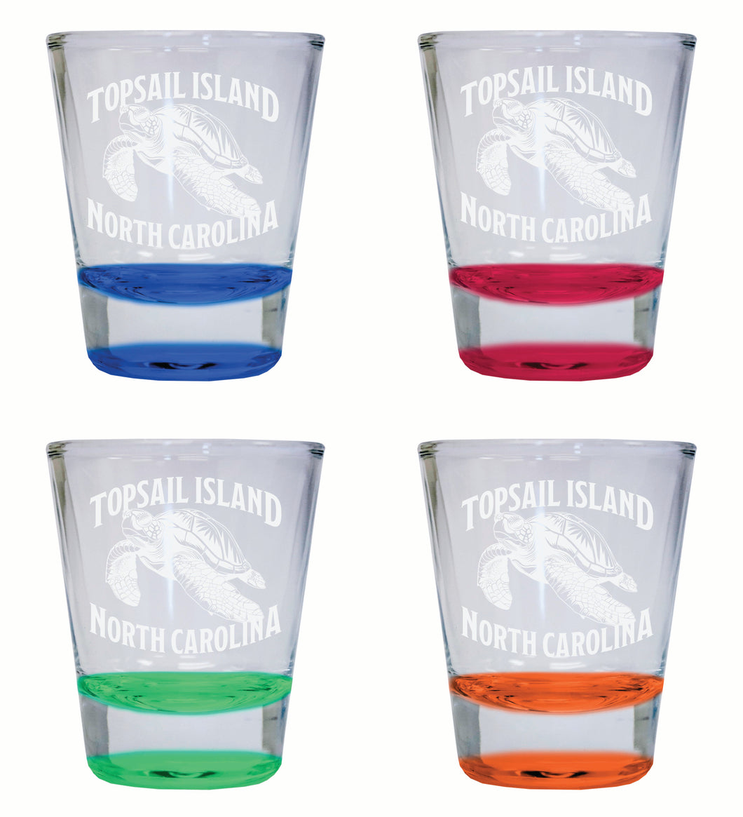 Topsail Island North Carolina Souvenir 2 Ounce Engraved Shot Glass Round 4-Pack Multicolor 