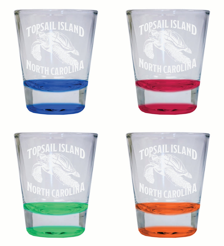 Topsail Island North Carolina Souvenir 2 Ounce Engraved Shot Glass Round 4-Pack Multicolor 
