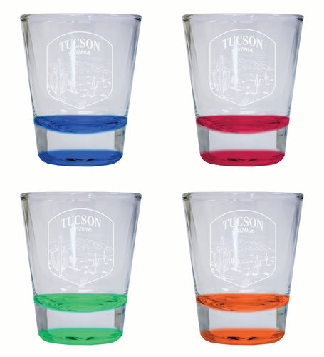 Tucson Arizona Souvenir 2 Ounce Engraved Shot Glass Round 4-Pack Multicolor 
