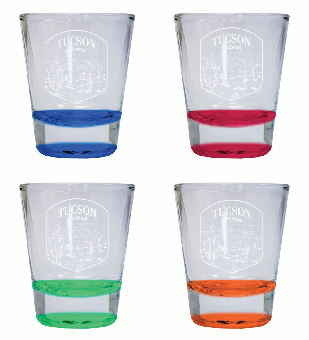 Tucson Arizona Souvenir 2 Ounce Engraved Shot Glass Round 4-Pack Multicolor 