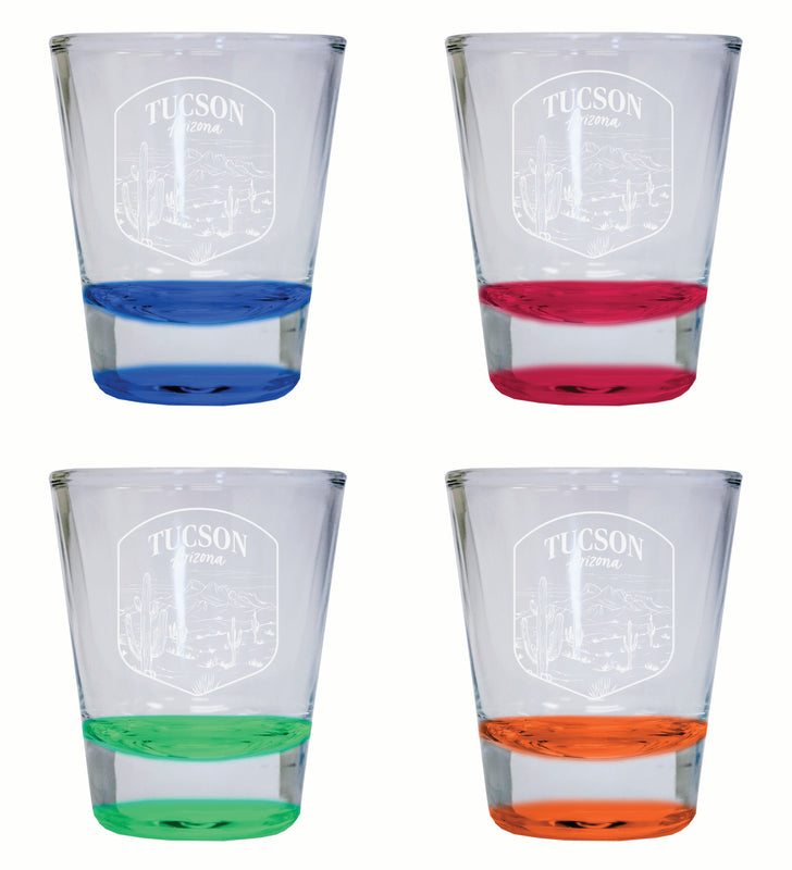 Tucson Arizona Souvenir 2 Ounce Engraved Shot Glass Round 4-Pack Multicolor 