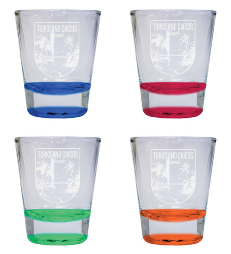 Turks and Caicos Islands Souvenir 2 Ounce Engraved Shot Glass Round 4-Pack Multicolor 