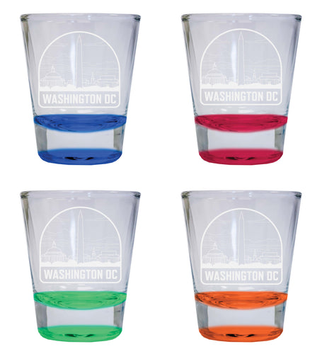 Washington DC Souvenir 2 Ounce Engraved Shot Glass Round 4-Pack Multicolor 