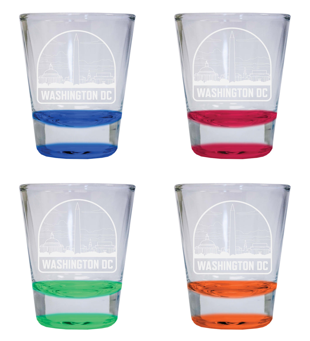 Washington DC Souvenir 2 Ounce Engraved Shot Glass Round 4-Pack Multicolor 
