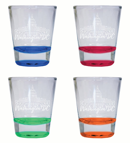 Washington DC Engraving2 Souvenir 2 Ounce Engraved Shot Glass Round 4-Pack Multicolor 