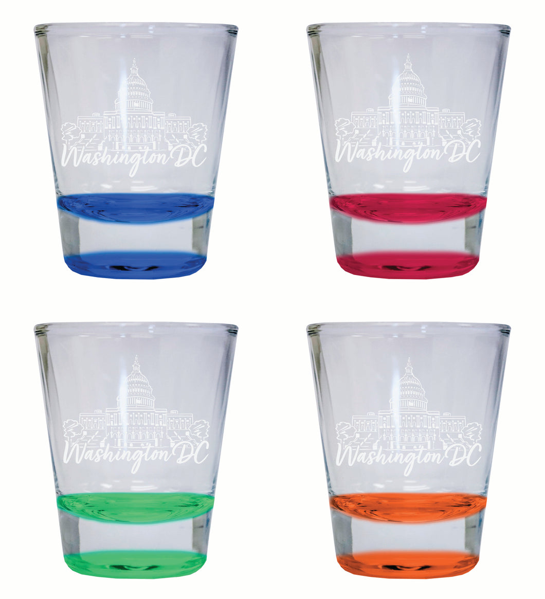 Washington DC Engraving2 Souvenir 2 Ounce Engraved Shot Glass Round 4-Pack Multicolor 
