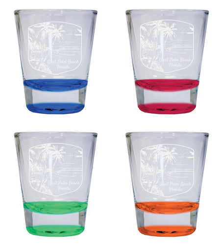 West Palm Beach Souvenir 2 Ounce Engraved Shot Glass Round 4-Pack Multicolor 