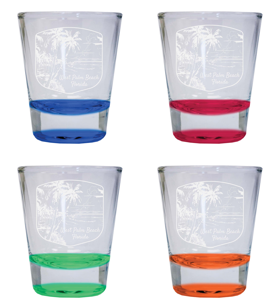 West Palm Beach Souvenir 2 Ounce Engraved Shot Glass Round 4-Pack Multicolor 