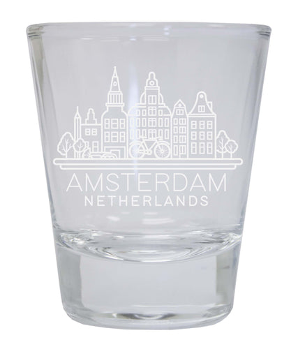 Amsterdam Netherlands Souvenir 2 Ounce Engraved Shot Glass Round Clear Single Unit