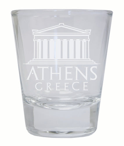 Athens Greece Souvenir 2 Ounce Engraved Shot Glass Round Clear 4-Pack