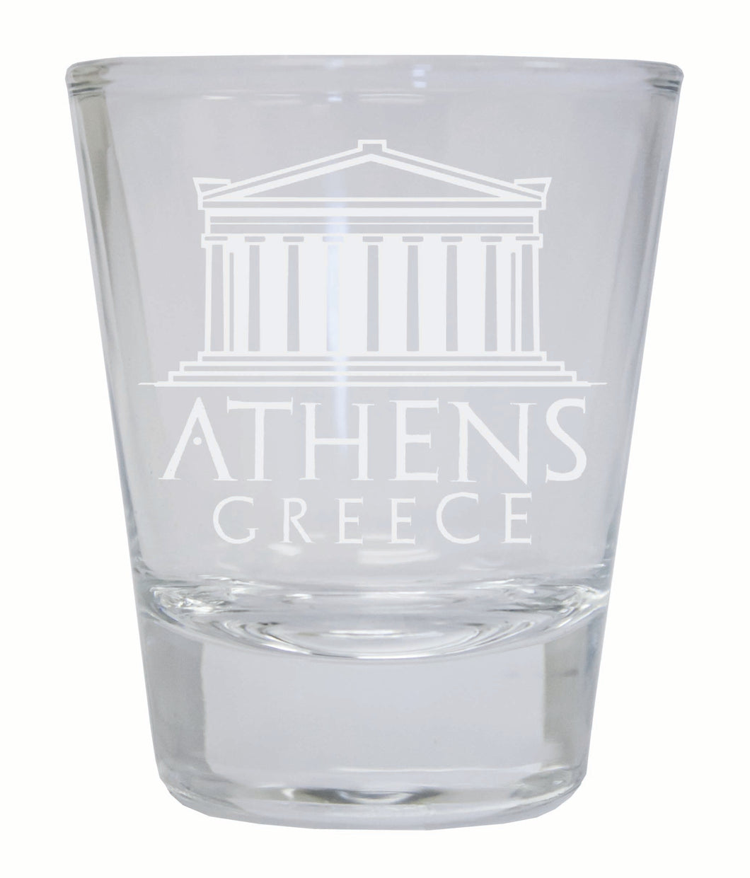 Athens Greece Souvenir 2 Ounce Engraved Shot Glass Round Clear 4-Pack