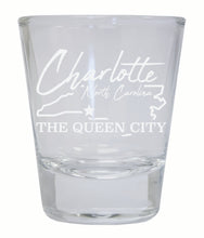 Load image into Gallery viewer, Charlotte North Carolina Souvenir 2 Ounce Engraved Shot Glass Round Clear 4-Pack
