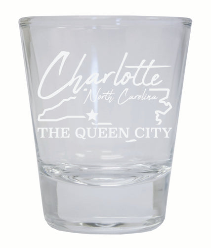 Charlotte North Carolina Souvenir 2 Ounce Engraved Shot Glass Round Clear 4-Pack