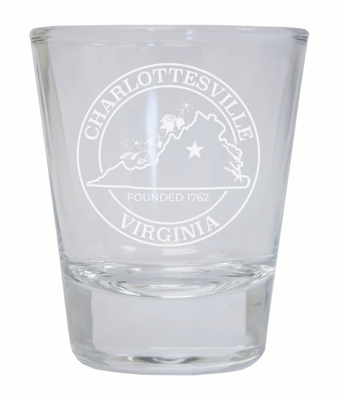 Charlottesville Virginia Souvenir 2 Ounce Engraved Shot Glass Round Clear 2-Pack