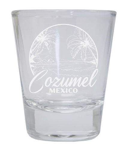 Cozumel Mexico Souvenir 2 Ounce Engraved Shot Glass Round Clear 4-Pack
