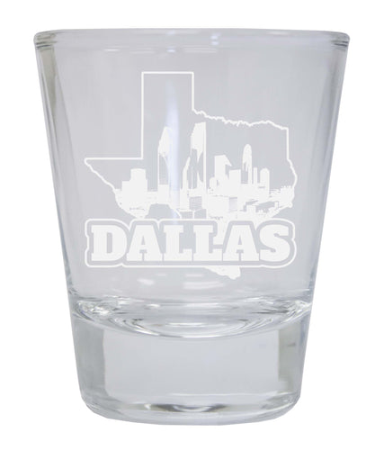 Dallas Texas Souvenir 2 Ounce Engraved Shot Glass Round Clear Single Unit