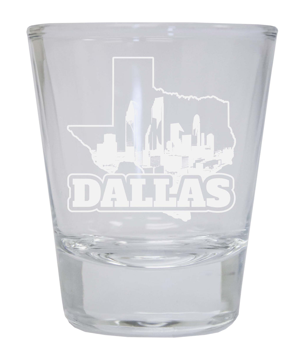 Dallas Texas Souvenir 2 Ounce Engraved Shot Glass Round Clear Single Unit