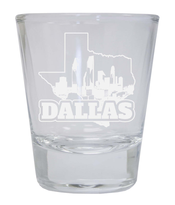 Dallas Texas Souvenir 2 Ounce Engraved Shot Glass Round Clear Single Unit