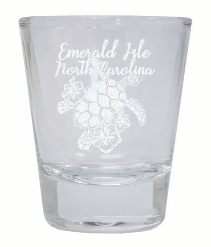 Emerald Isle North Carolina Souvenir 2 Ounce Engraved Shot Glass Round Clear 2-Pack
