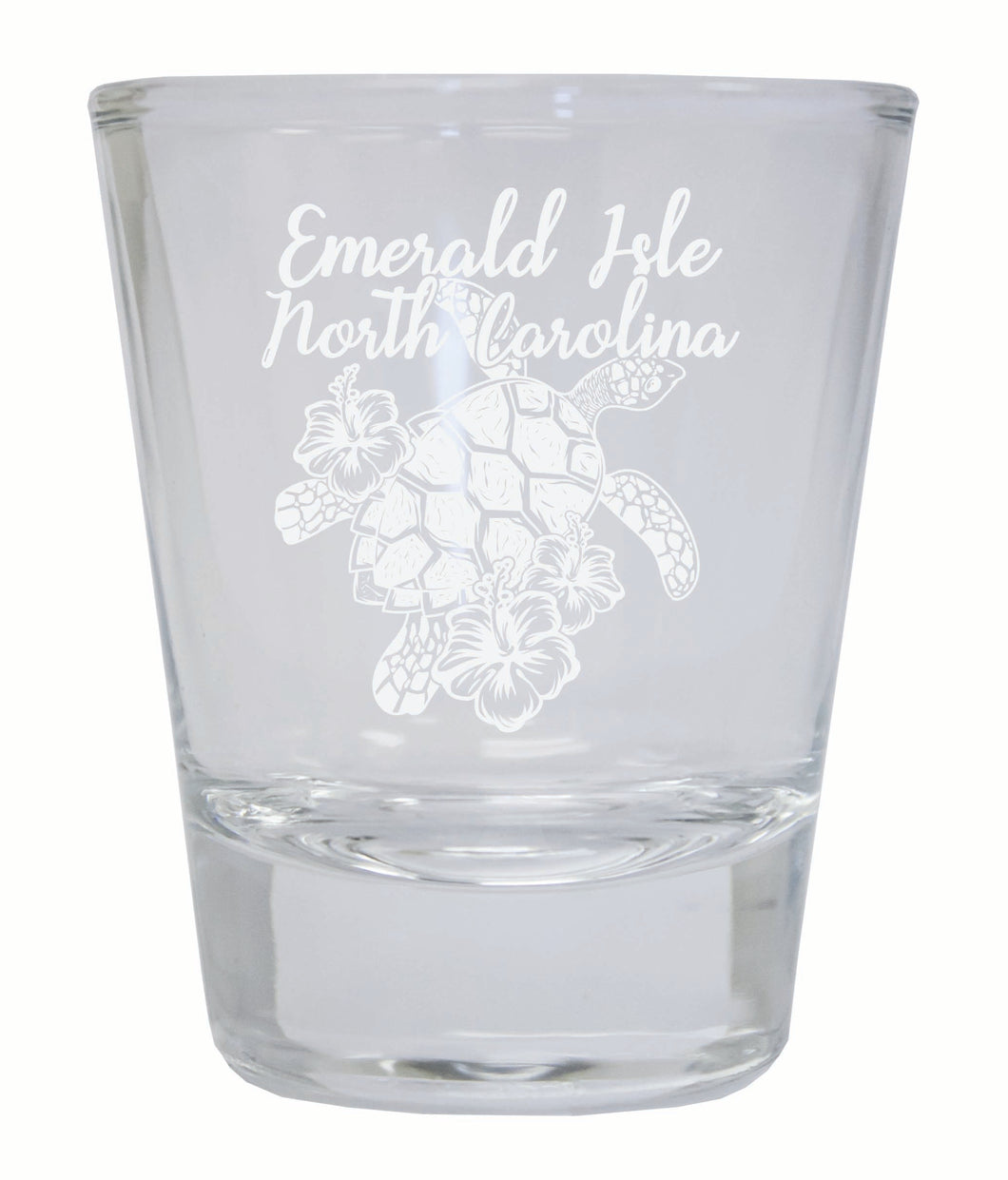 Emerald Isle North Carolina Souvenir 2 Ounce Engraved Shot Glass Round Clear 2-Pack