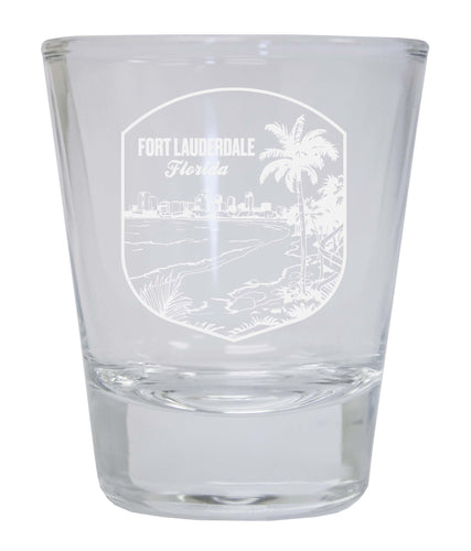 Fort Lauderdale Souvenir 2 Ounce Engraved Shot Glass Round Clear 2-Pack