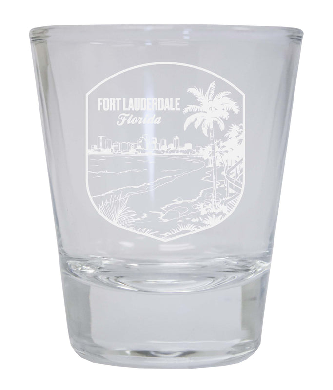 Fort Lauderdale Souvenir 2 Ounce Engraved Shot Glass Round Clear 2-Pack