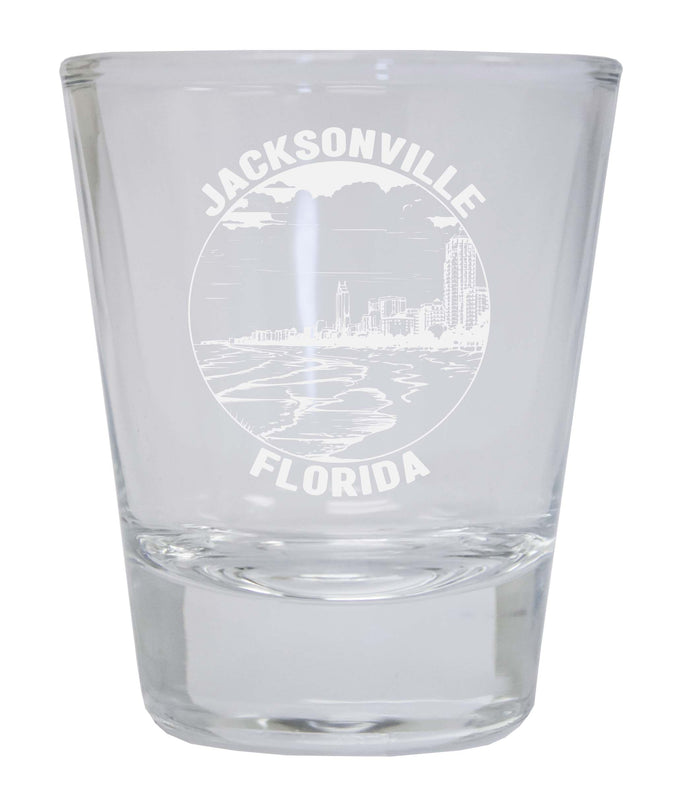 Jacksonville Florida Souvenir 2 Ounce Engraved Shot Glass Round Clear Single Unit