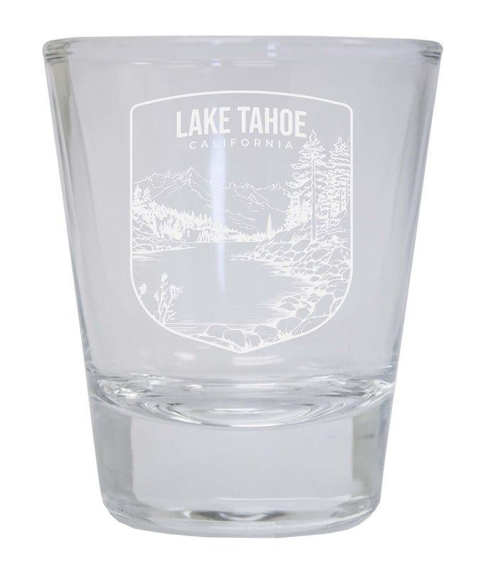 Lake Tahoe California Souvenir 2 Ounce Engraved Shot Glass Round Clear 4-Pack
