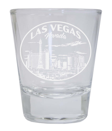 Las Vegas Nevada Souvenir 2 Ounce Engraved Shot Glass Round Clear Single Unit