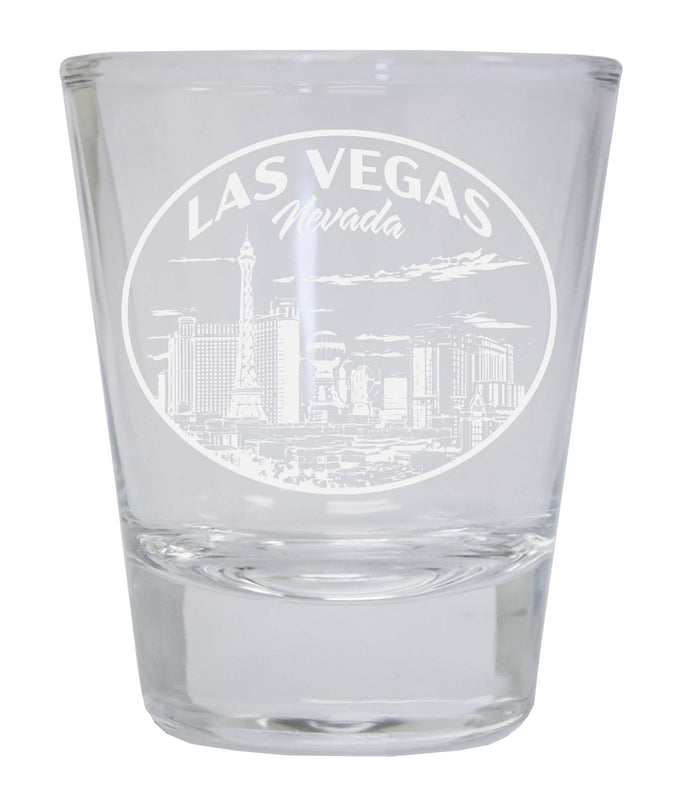 Las Vegas Nevada Souvenir 2 Ounce Engraved Shot Glass Round Clear Single Unit