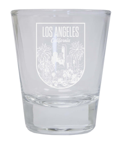 Los Angeles California Engraving 2 Souvenir 2 Ounce Engraved Shot Glass Round Clear 2-Pack