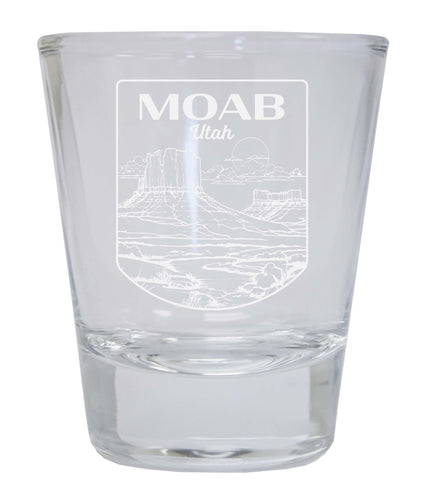 Moab Utah Souvenir 2 Ounce Engraved Shot Glass Round Clear Single Unit