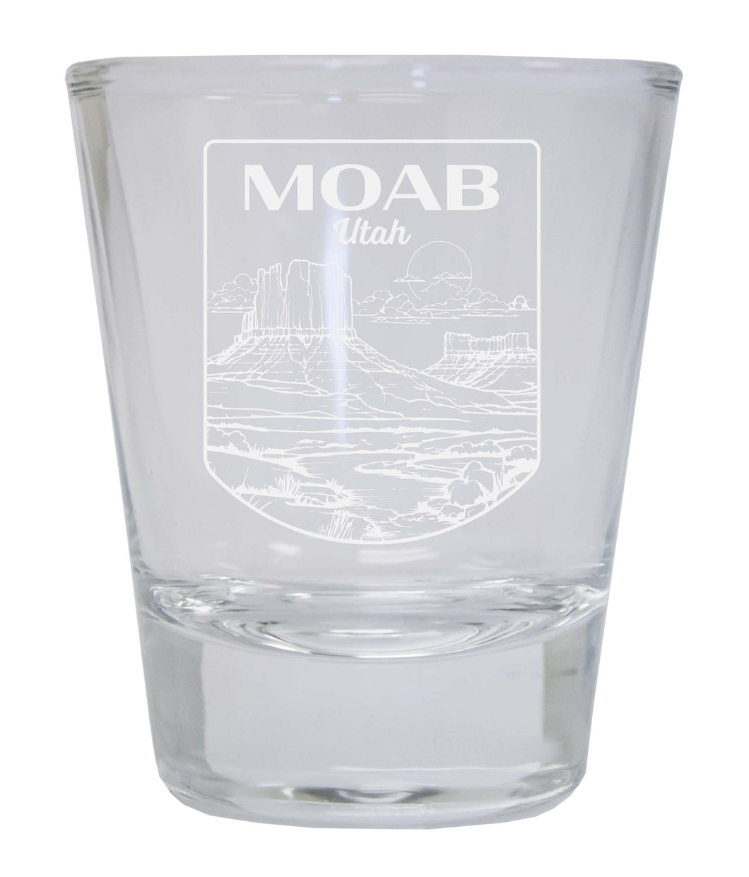 Moab Utah Souvenir 2 Ounce Engraved Shot Glass Round Clear Single Unit