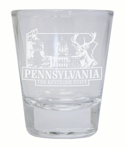 Pennsylvania Souvenir 2 Ounce Engraved Shot Glass Round Clear Single Unit