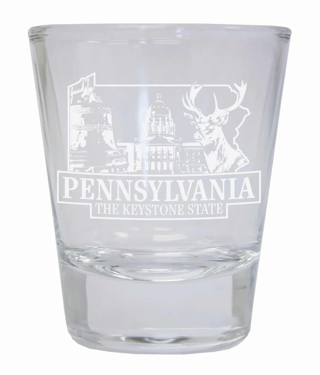 Pennsylvania Souvenir 2 Ounce Engraved Shot Glass Round Clear Single Unit
