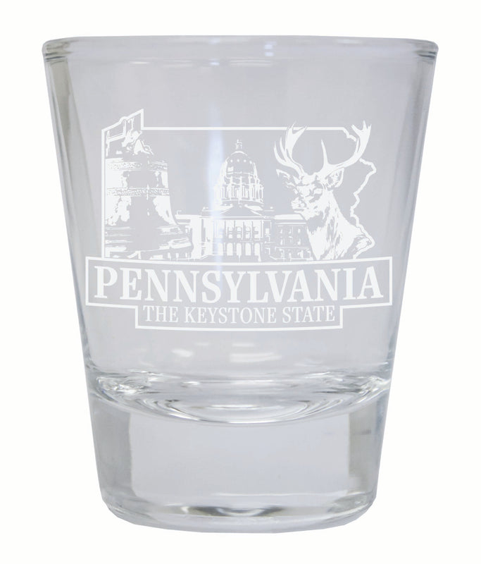 Pennsylvania Souvenir 2 Ounce Engraved Shot Glass Round Clear Single Unit