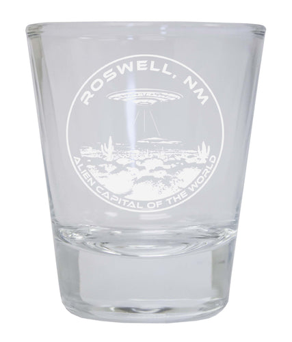 Roswell New Mexico Souvenir 2 Ounce Engraved Shot Glass Round Clear Single Unit