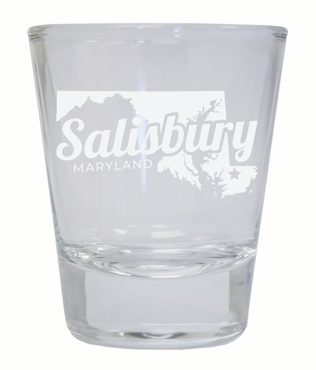 Salisbury Maryland Souvenir 2 Ounce Engraved Shot Glass Round Clear Single Unit