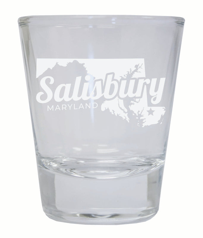 Salisbury Maryland Souvenir 2 Ounce Engraved Shot Glass Round Clear Single Unit