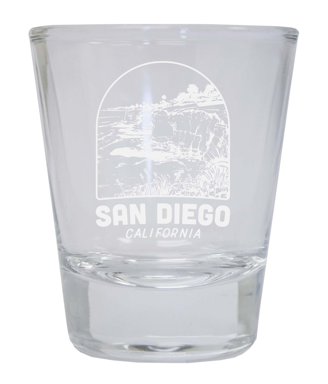 San Diego California Souvenir 2 Ounce Engraved Shot Glass Round Clear 4-Pack